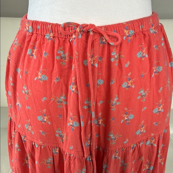 Free People NOVA Coral Floral Tiered Maxi Skirt - Elastic Waist with Drawstring - Picture 5 of 13